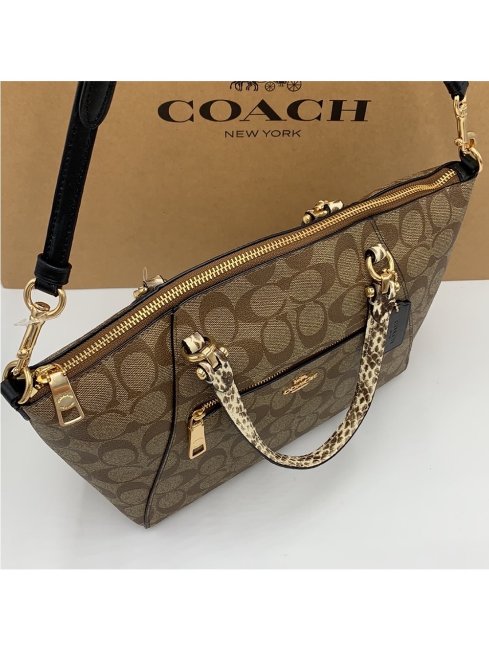 COACH Prairie Satchel / Shoulder In Colorblock
Signature Canvas Khaki/Black - Picture 5 of 16